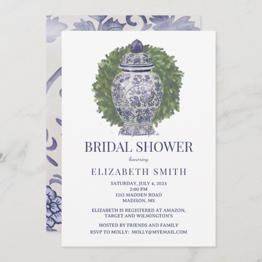 Ginger Jar en Boxwood Bridal Shower Kaart (Voorkant / Achterkant)