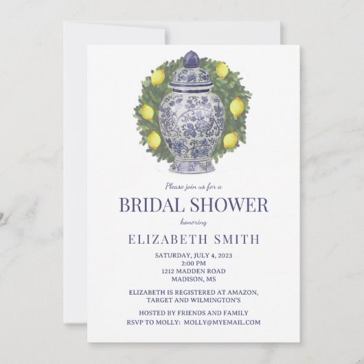 Ginger Jar en Boxwood met Lemons Shower Invitation Kaart (Voorkant)