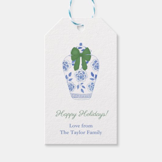 Ginger Jar Merry kerst geraffineerde Green Bow Cadeaulabel (Voorkant)