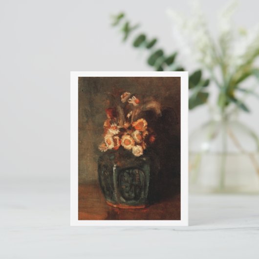 Ginger Jar met Chrysanthemums, Vincent van Gogh Briefkaart (Staand voorkant)