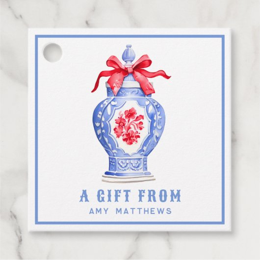 Ginger Jar met rode strik gepersonaliseerd Bedankjes Labels (Voorkant)