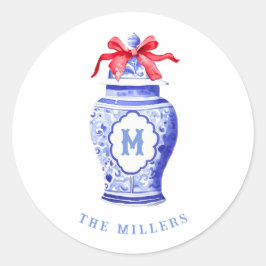 Ginger Jar Monogram | Rode strik Ronde Sticker