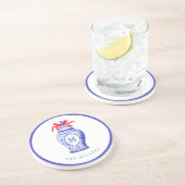 Ginger Jar Monogram | Rode strik Zandsteen Onderzetter (Zijkant)