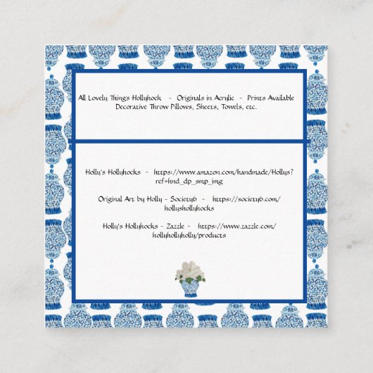 Ginger Jar Visitekaartje 3,5 x 2,0 inch op maat (Achterkant)