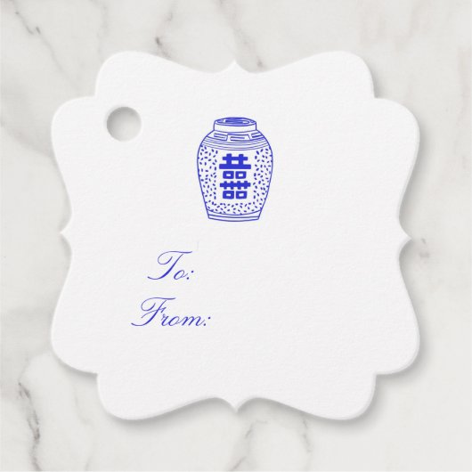 Ginger Jar Wit en Blauw Gift Label Eenvoudig! (Voorkant)
