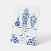 Ginger Jars Navy Blauw Wit Vogel Bloemen Bruiloft Reclamebord Met Voetstuk (Voorkant)
