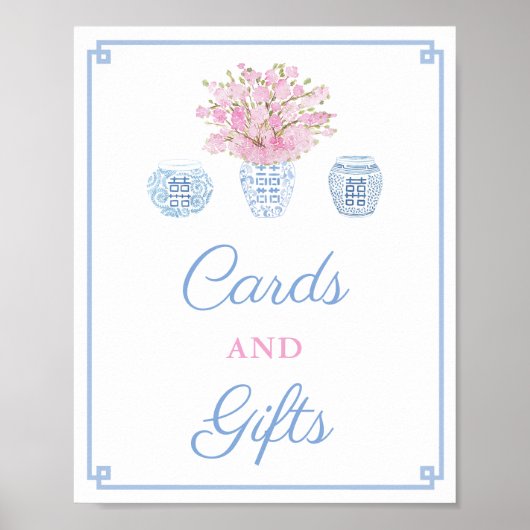 Ginger Jars Pink Blue Kaarten & Gifts Baby shower Poster (Voorkant)