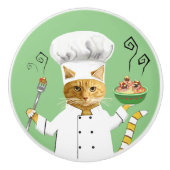 Ginger Kat Chef op Green Ceramic Knob Keramische Knop (Voorkant)