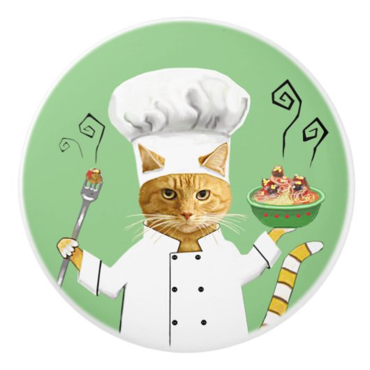 Ginger Kat Chef op Green Ceramic Knob Keramische Knop (Voorkant)