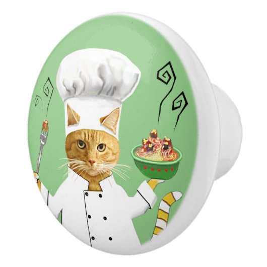 Ginger Kat Chef op Green Ceramic Knob Keramische Knop (Rechts)