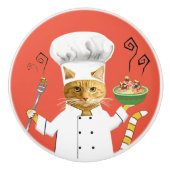 Ginger Kat Chef op Red Ceramic Knob Keramische Knop (Voorkant)