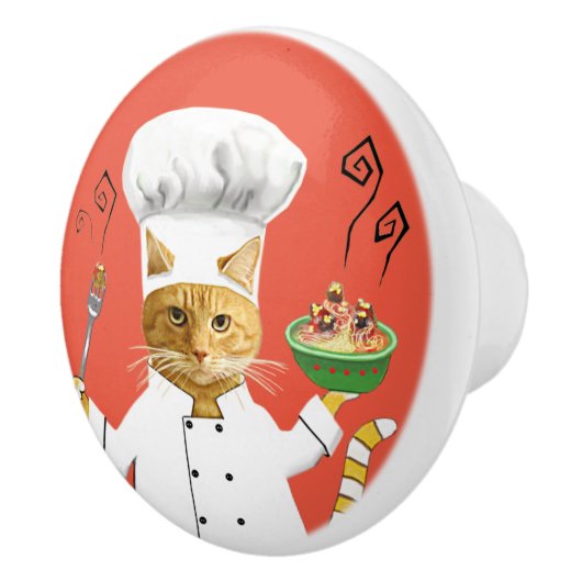Ginger Kat Chef op Red Ceramic Knob Keramische Knop (Rechts)