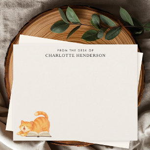 Ginger Kat en Boek Aangepaste Boekenliefhebber Notitiekaartje