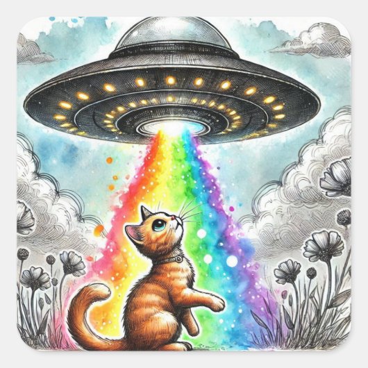 Ginger Kat en UFO Vierkante Sticker (Voorkant)