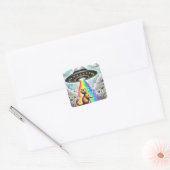 Ginger Kat en UFO Vierkante Sticker (Envelop)