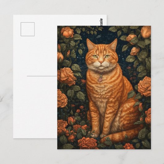 Ginger Kat in de bloemen Briefkaart (Voorkant / Achterkant)