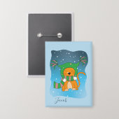 Ginger Kat In De Sneeuw Blauwe Kind Winter Knop Button (Voorkant / Achterkant)