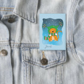 Ginger Kat In De Sneeuw Blauwe Kind Winter Knop Button (Insitu)