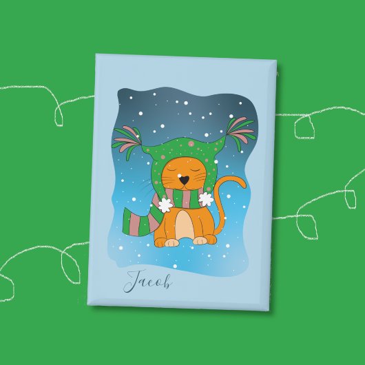 Ginger Kat In De Sneeuw Blauwe Kind Winter Knop Button