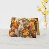 Ginger Kat in Herfst Mand Verjaardag Kaart (Gele Bloem)
