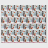 Ginger Kat Kijken naar een kardinaal Cadeaupapier (Vlak)