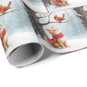 Ginger Kat Kijken naar een kardinaal Cadeaupapier (Rol Hoek)