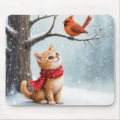 Ginger Kat Kijken naar een kardinaal Muismat (Voorkant)