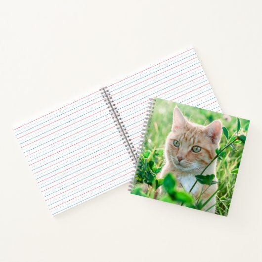 Ginger Kat met groene ogen in gras Notitieboek (Binnen)