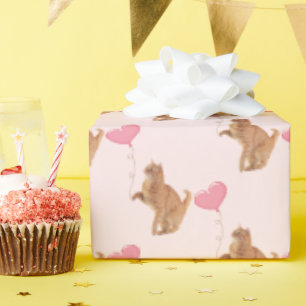 Ginger kat met roze ballon cadeaupapier
