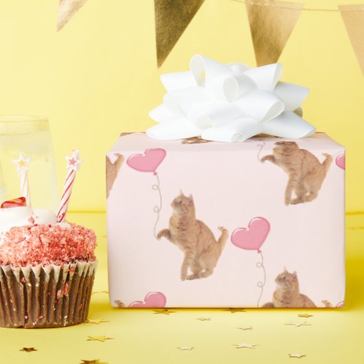 Ginger kat met roze ballon cadeaupapier (Verjaardagsfeest)