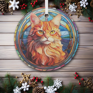 Ginger kat mozaïek gekleurd glas ornament