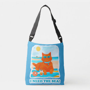 Ginger Kat op het Strand Ik Heb de Zee Nodig Crossbody Tas