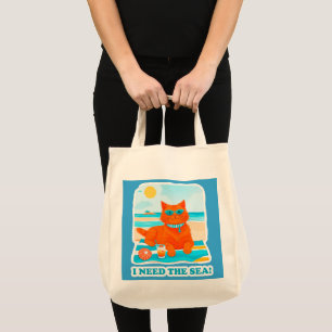 Ginger Kat op het Strand Ik Heb de Zee Nodig in de Tote Bag