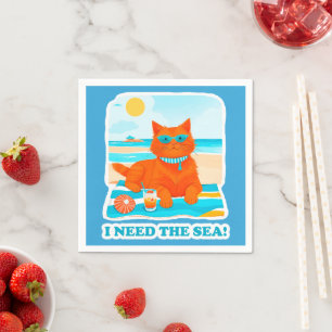 Ginger Kat op het Strand Ik Heb de Zee Nodig Zomer Servet