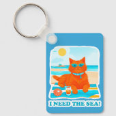 Ginger Kat op het Strand Ik Heb de Zee Nodig Zomer Sleutelhanger (Voorkant)