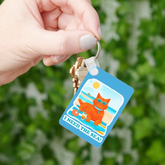 Ginger Kat op het Strand Ik Heb de Zee Nodig Zomer Sleutelhanger (Hand)
