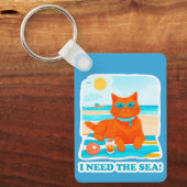 Ginger Kat op het Strand Ik Heb de Zee Nodig Zomer Sleutelhanger (Voorkant)