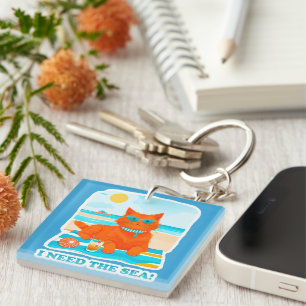 Ginger Kat op het Strand Ik Heb de Zee Nodig Zomer Sleutelhanger