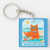 Ginger Kat op het Strand Ik Heb de Zee Nodig Zomer Sleutelhanger (voorkant)