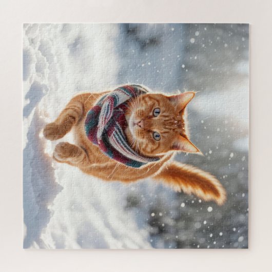 Ginger kat op sneeuw legpuzzel (Horizontaal)