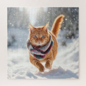 Ginger kat op sneeuw legpuzzel (Verticaal)
