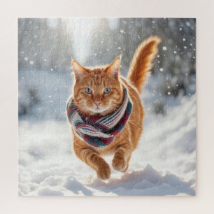 Ginger kat op sneeuw legpuzzel