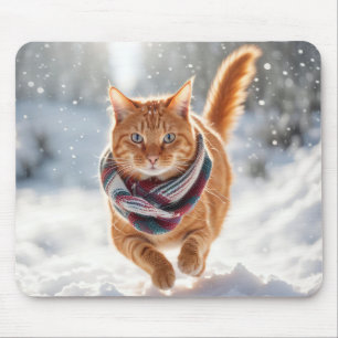 Ginger kat op sneeuw muismat