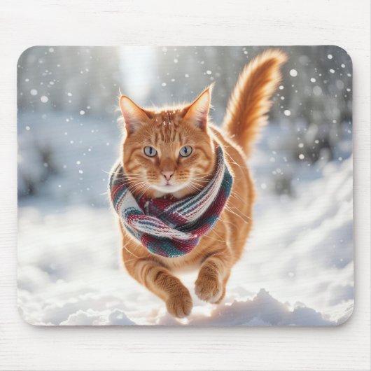Ginger kat op sneeuw muismat (Voorkant)
