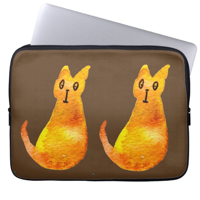 Ginger kat schattige illustratie waterverf laptop sleeve (Voorkant)