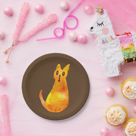 Ginger kat schattige illustratie waterverf papieren bordje (Feest)
