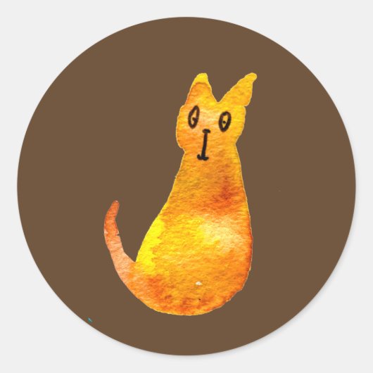 Ginger kat schattige illustratie waterverf ronde sticker (Voorkant)