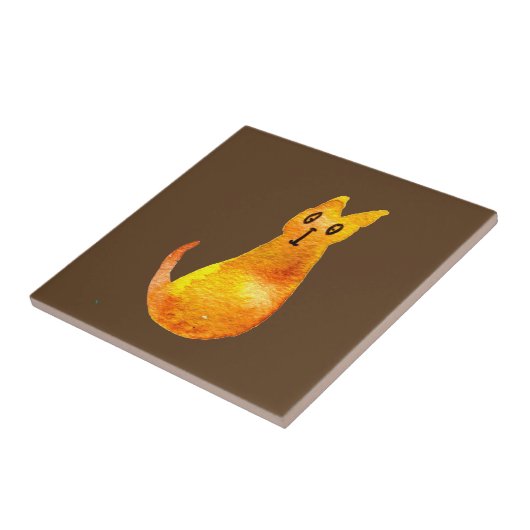 Ginger kat schattige illustratie waterverf tegeltje (Zijkant)