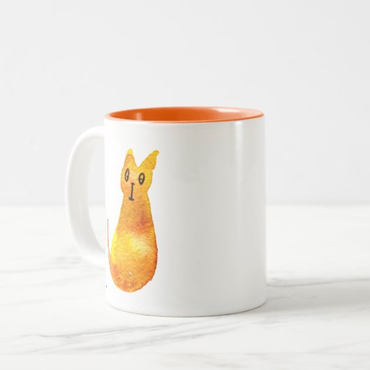 Ginger kat schattige illustratie waterverf tweekleurige koffiemok (Voorkant links)