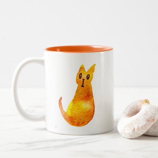 Ginger kat schattige illustratie waterverf tweekleurige koffiemok (Met donut)